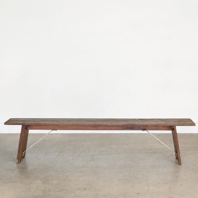 French Long 1940s French Metal and Wood Bench For Sale - Image 3 of 10