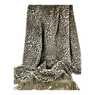 Custom Faux Snow Leopard Throw With Bullion Fringe For Sale