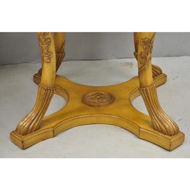 Mid 20th Century Vintage Italian Regency Round Leather Top Greek Key Carved Side Tables - A Pair For Sale - Image 5 of 15
