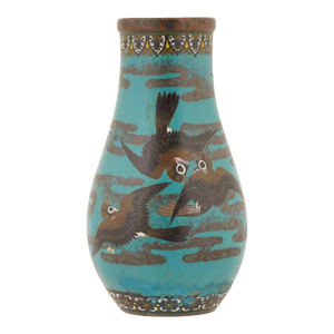 Japanese Cloisonne Enamel Vase Sparrows Meiji Period Nagoya School