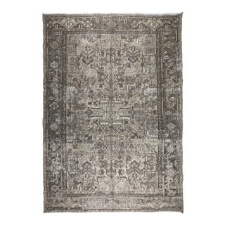 Architectural Vintage Heriz Rug With Washed Neutral Palette -6' 8'' X 9' 6'' For Sale