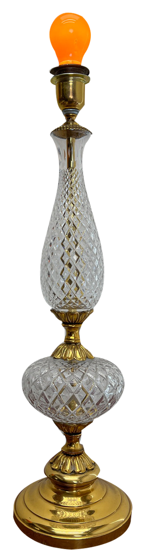 Tall Cut Glass Chrystal and Brass Table Lamp, 1950s