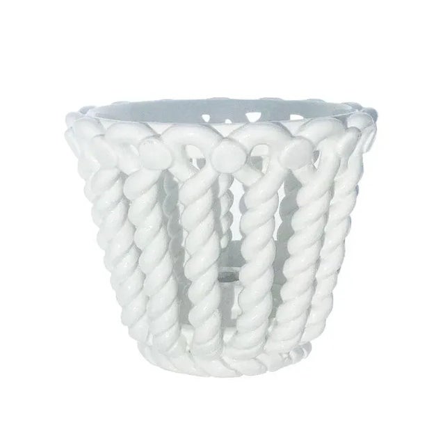 Trompe l'Oeil Ceramic Faux Wicker Bread or Fruit Bowl With Candle Holder - Spain For Sale In Oklahoma City - Image 6 of 6