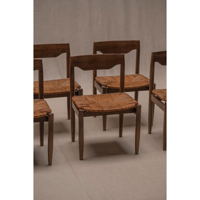 Mid-Century Wengé and Rattan Dining Chairs, 1970s, Set of 6 For Sale - Image 4 of 18