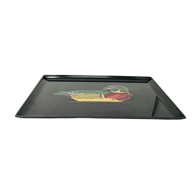 Metal Large 18” Vintage Couroc of Monterey Hand-Inlaid Wood Duck Tray - Collector Grade For Sale - Image 7 of 16