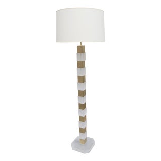 1970s Modernist Lucite and Brass Floor Lamp For Sale