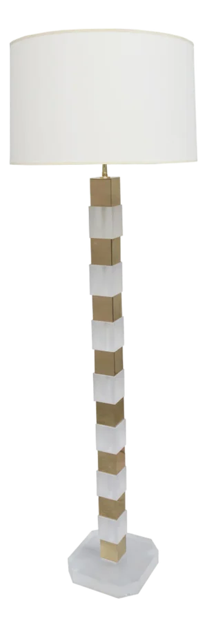 1970s Modernist Lucite and Brass Floor Lamp