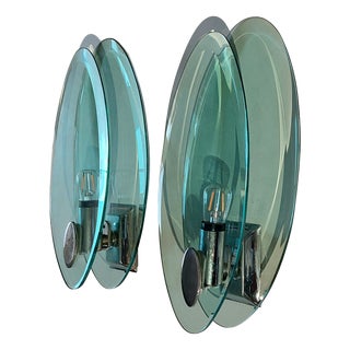 Italian Glass Wall Lights from Fontana Arte, 1970s, Set of 2 For Sale
