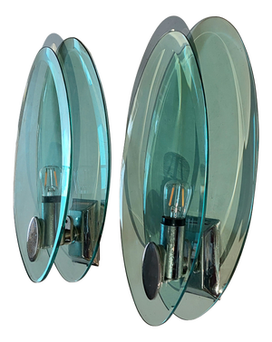 Italian Glass Wall Lights from Fontana Arte, 1970s, Set of 2