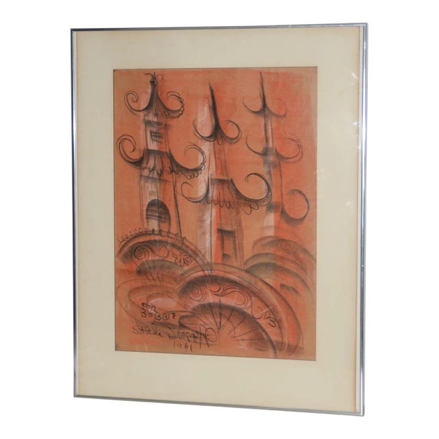 Sascha Brastoff (1918-1993) Original Charcoal Drawing C.1961 For Sale