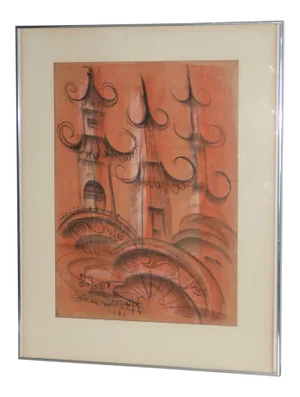 Sascha Brastoff (1918-1993) Original Charcoal Drawing C.1961