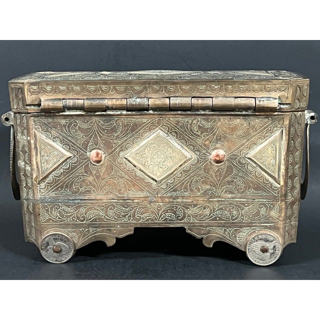 Antique Islamic Bronze Silver and Gold Inlaid Betel Nut Box (Very Heavy) For Sale - Image 13 of 17