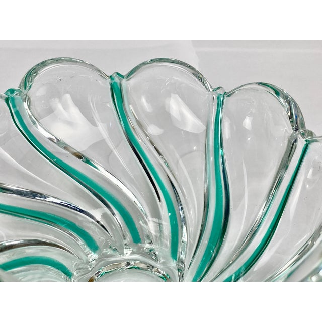 Mid 20th Century Vintage Italian Murano Sommerso Green Spiraled Art Glass Bowl For Sale - Image 5 of 7