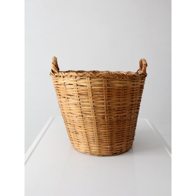 Wood Vintage Woven Wicker Basket For Sale - Image 7 of 11