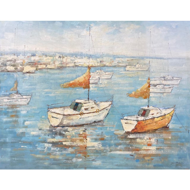 Contemporary Impressionist Style Nautical Original Oil Painting, 48" X 60" For Sale