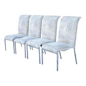 Late 20th Century Vintage Mid Century Polished Chrome Frame Rolled Back Dining Chairs - Set of 4