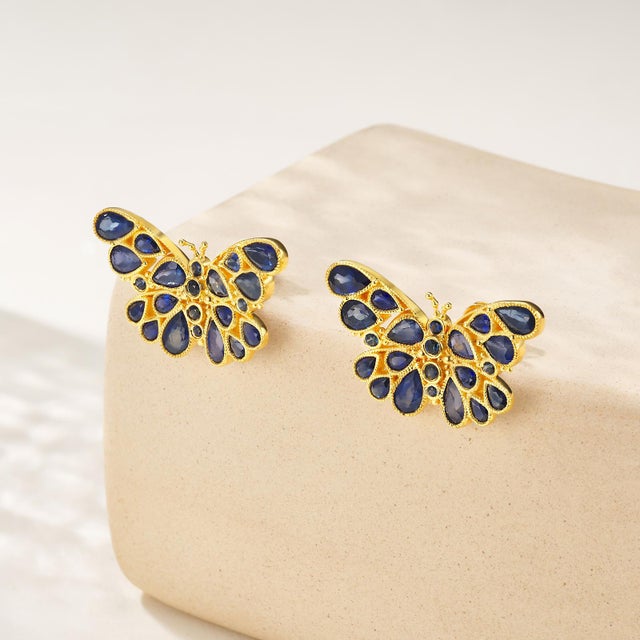 Nina Zhou Jewelry Nina Zhou Butterfly Sapphire Earrings in 14k Yellow Gold - a Pair For Sale - Image 4 of 7
