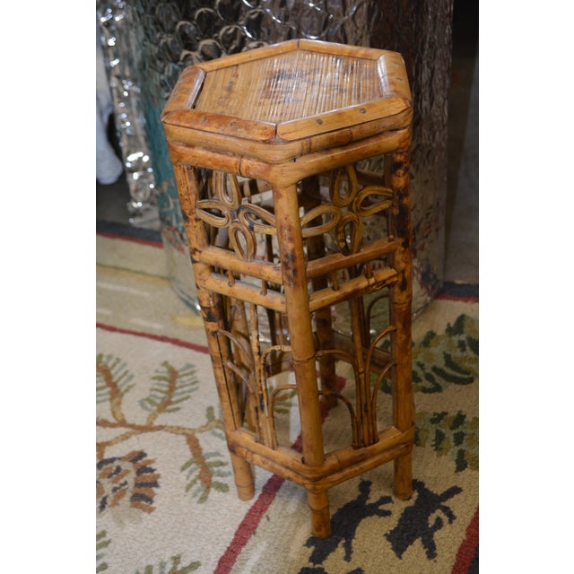 Shabby Chic Vintage Bamboo Hexagonal Plant Stand / Table For Sale - Image 3 of 12