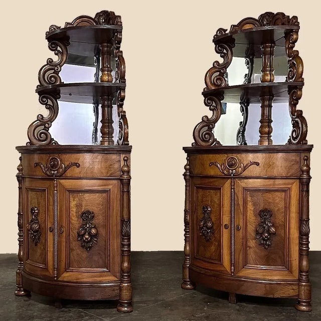 Pair 19th Century French Napoleon III Period Corner Cabinets ~ Vaisseliers will make a splendid addition to your decor,...