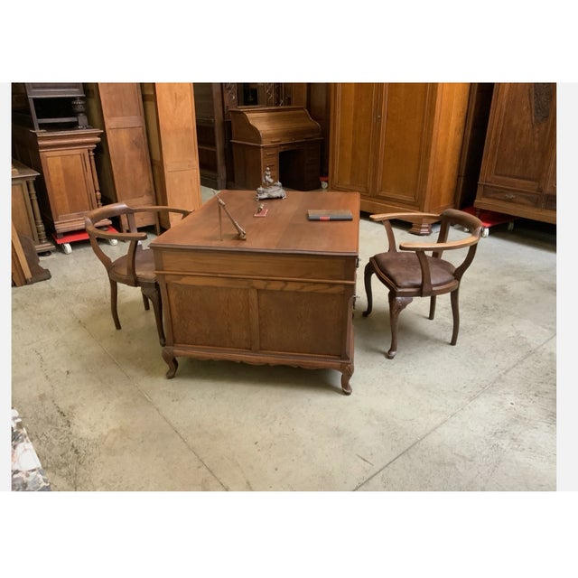 Vintage Double-Sided Desk with Armchairs, 1935, Set of 3 For Sale - Image 11 of 13