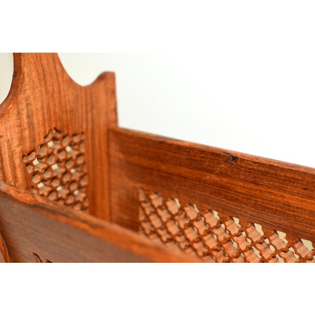 Vintage Carved Teak Wood Magazine Rack For Sale - Image 11 of 15
