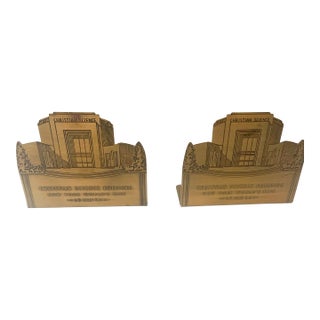 1939 New York Worlds Fair Pair Brass Bookends Deco For Sale
