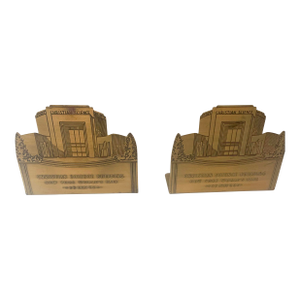 Vintage 1939 New York Worlds Fair Pair Brass Bookends Deco
