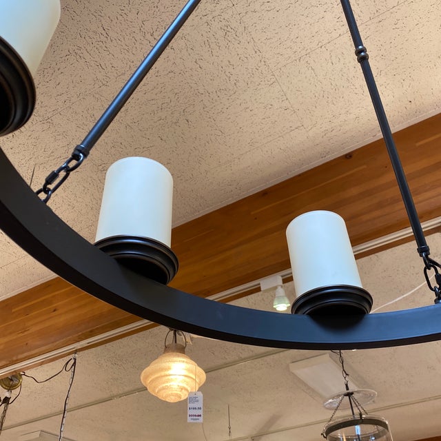 Pottery Barn Veranda Eight Light Round Bronze Chandelier Chairish