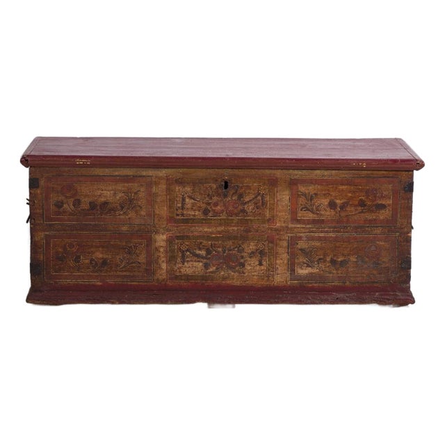 Antique Red Colored Trunk in Wood, 1900s For Sale