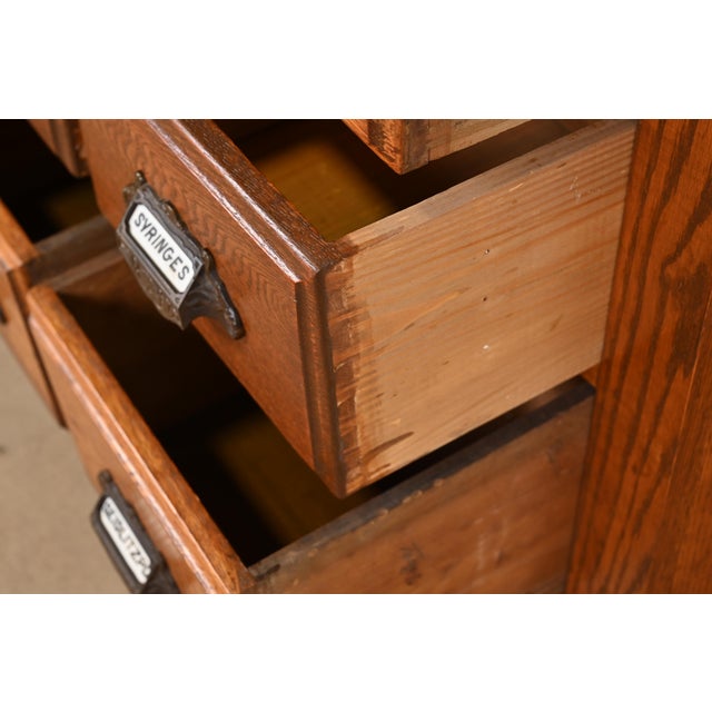 Antique Arts & Crafts Oak 15-Drawer Filing Cabinet or Apothecary Cabinet, Circa 1900 For Sale In South Bend - Image 6 of 12