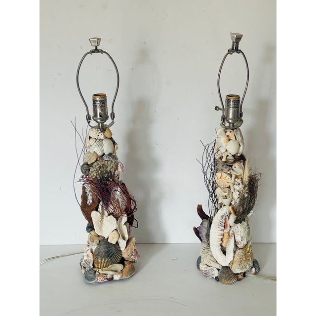 Shell 1970s Marine World Grotto Sea Shells Amethyst Ammonite Table Lamps Pair For Sale - Image 7 of 9