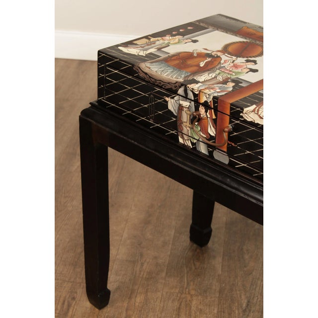 Wood Vintage Chinese Style Lacquered Figural Scene Console For Sale - Image 7 of 13