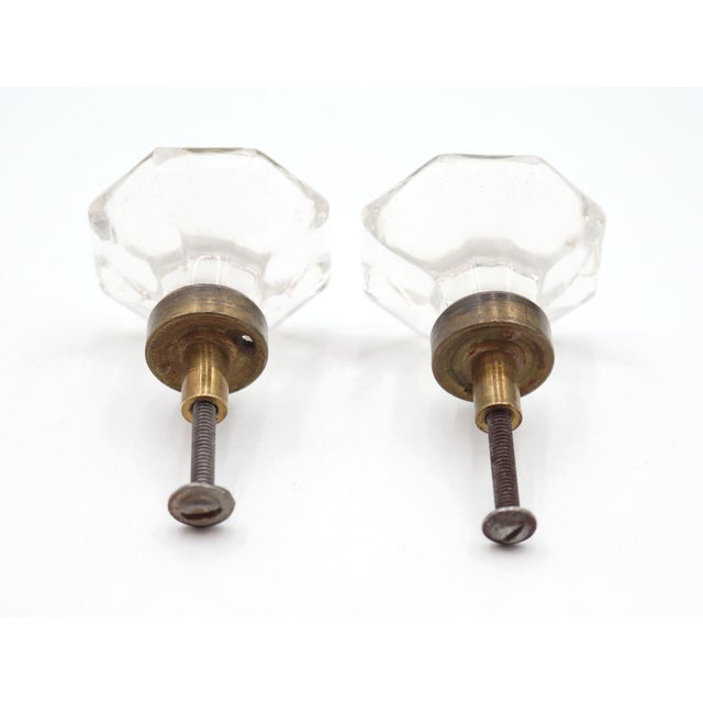 Pair of Vintage 1.75 In. Octagon Clear Glass Cabinet Knobs For Sale - Image 4 of 4