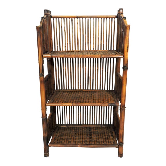 Folding Vintage Three Tier Bamboo Shelf or Étagere, Traditional Bookcase Chairish