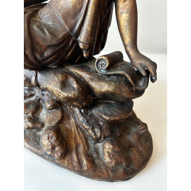 Antique Victorian Neoclassic Gilted Spelter Figure of Reading Woman For Sale - Image 9 of 11