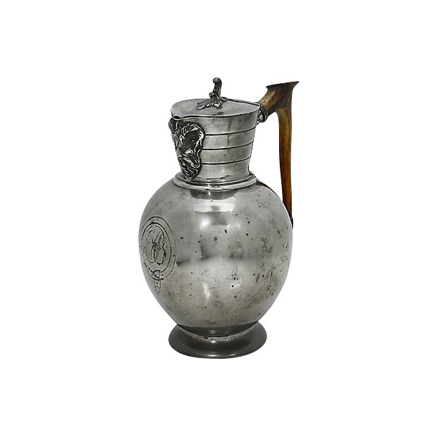 Antique Monogrammed Horn Handle Decanter For Sale
