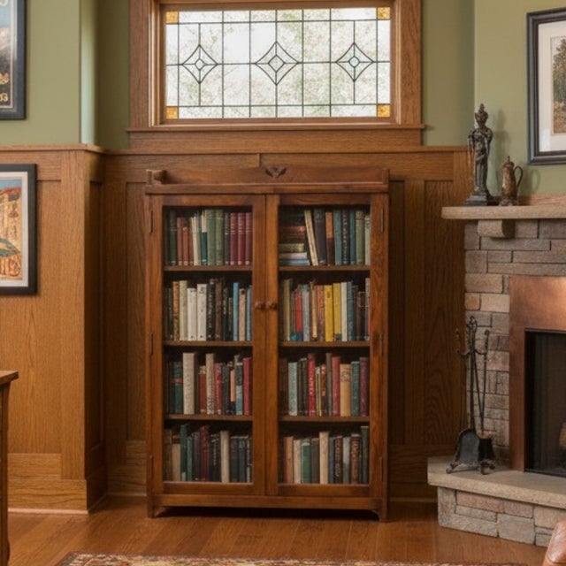 Wood Mission Bookcase / Curio Cabinet - Walnut (W1) For Sale - Image 7 of 11