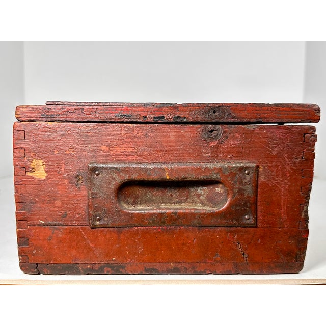 Early 20th Century Farmhouse Red Dovetail Trunk Box For Sale - Image 11 of 17