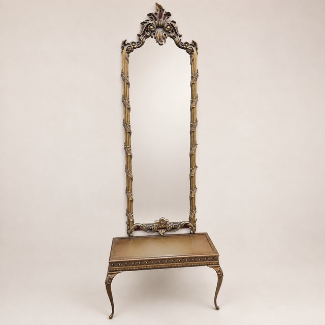 Turner Manufacturing Company 1960s Rococo Revival Wall Mirror & Console Shelf Turner Fashion Plate For Sale - Image 4 of 13