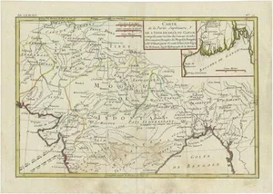 Antique Map of Northern India by Bonne, 1780