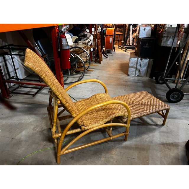 1970s Hemingway Rattan Lounge Chair With Extendable Footrest For Sale - Image 4 of 11