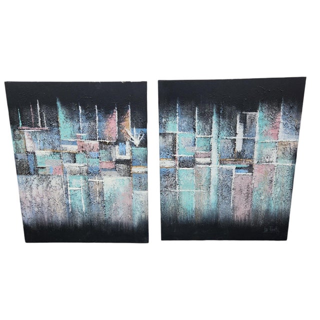 Mid-Century Modern Vintage Post-Modern Textured Abstract Paintings by Lee Reynolds - Pair For Sale - Image 3 of 9