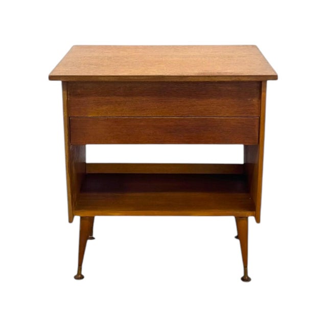 Vintage Mid-Century Modern Italian Style Flip-Top Sewing Table / Nightstand With Brass Finished Capped Legs. For Sale In Seattle - Image 6 of 12