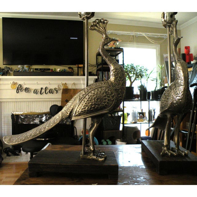 2020s Gorgeous Ornate Medium Sized Aluminum Peacock Table Lamps For Sale - Image 5 of 10