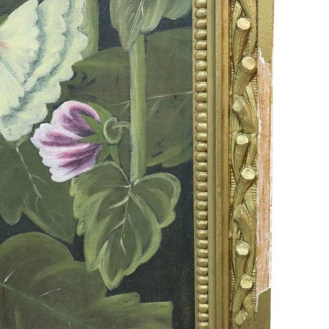 Unsigned Oil on Canvas Floral Painting of Garden Hollyhocks With Bees C1900 For Sale - Image 17 of 17