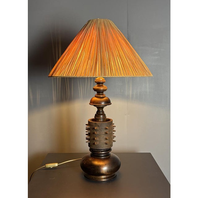 Large Brutalist Table Lamp in Wood and Cast Iron, 1960s For Sale - Image 15 of 18