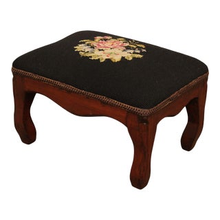 Vintage Needlepoint Footstool For Sale