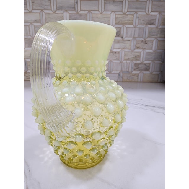 American Beautiful Fenton Topaz Hobnail Pitcher From 1940's For Sale - Image 3 of 5
