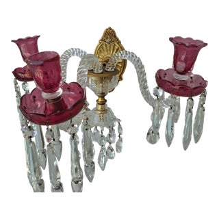 C1800 British George III Ormolu/ Cut Glass/ Pink Crystal 3 Candle Wall Sconce For Sale