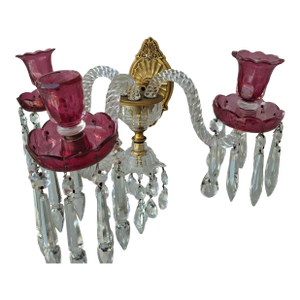 C1800 British George III Ormolu/ Cut Glass/ Pink Crystal 3 Candle Wall Sconce